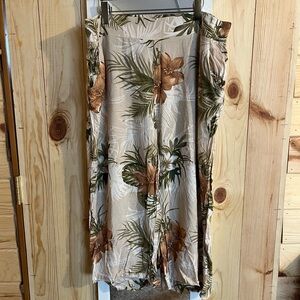 Tribal Jeans Tropical Linen Rayon Blend Crop Wide Leg Pants W/ Pockets